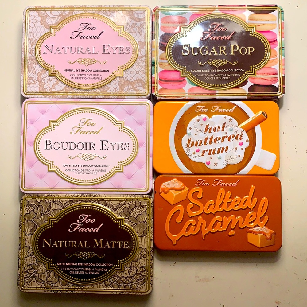 SIX Too Faced Mini Eyeshadow Makeup Palettes Bundle +FREE new Too Faced lipstick